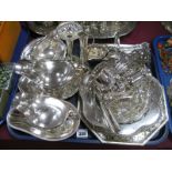 Assorted Plated Ware, including sauce boats on stands, bread board, hair curlers, berry spoons,