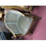 A 1920's Beech Tub Chair, with barley twist legs and stretchers upholstered in a green dralon.