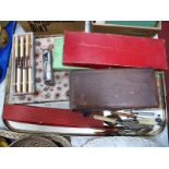 Quantity of Cased and Loose Cutlery, brush set:- One Tray