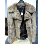 Brown Three Quarter Length Coney Fur Coat.