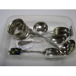 A Scottish Hallmarked Silver Sauce Ladle, together with a set of three bright cut teaspoons, a caddy