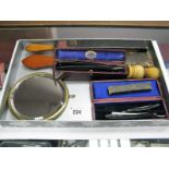 Vintage Shaving Equipment- two razors in a Joseph leather case, another with one razor, a cased corn