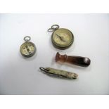 Hardstone Desk Seal, pocket compasses, mini folding knife.