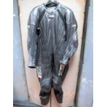 Modern One Piece Motorbike Black Leathers, with stretch panels and body armour, size 46, by Frank