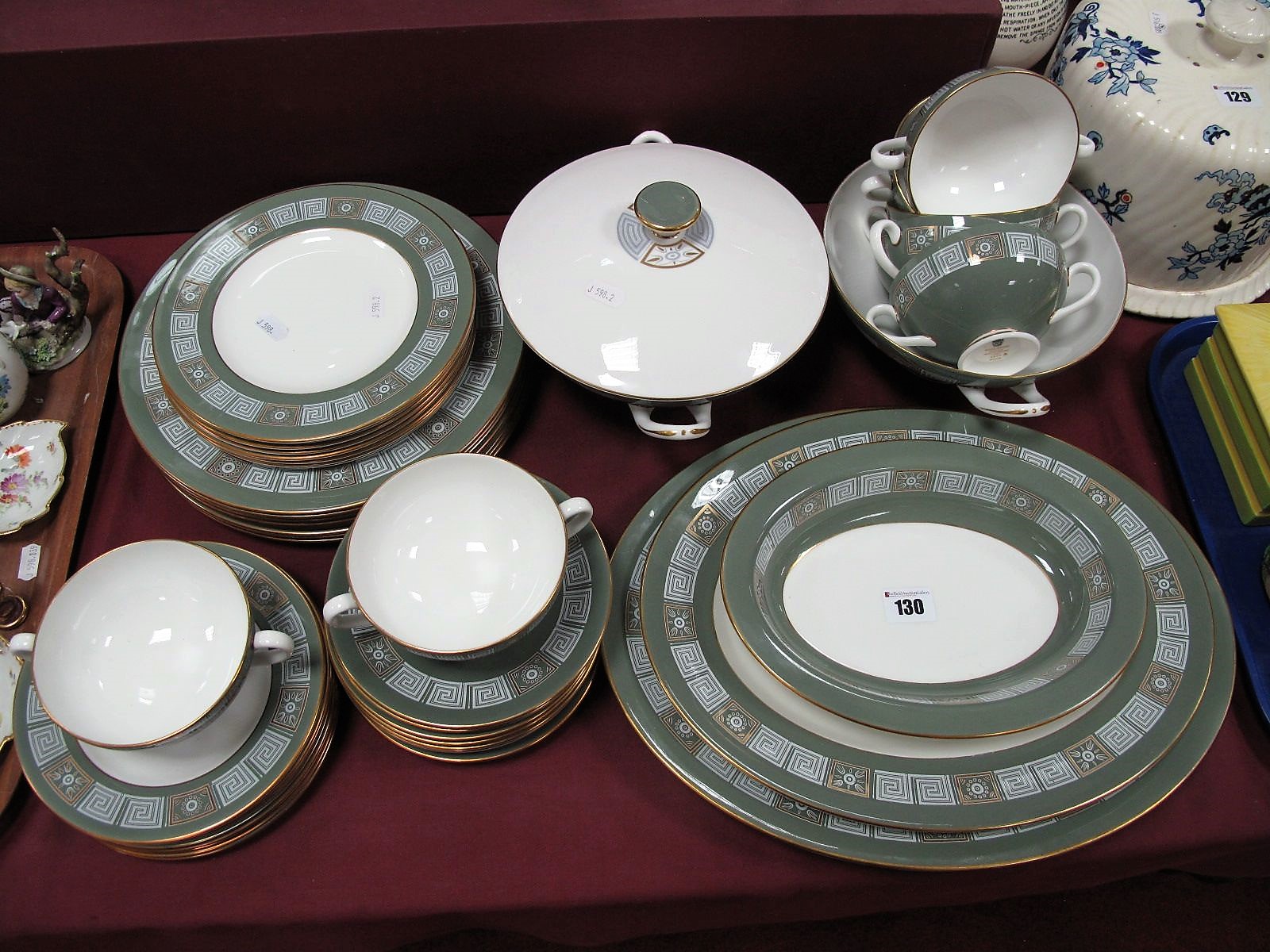 A Wedgwood "Asia" Pattern Dinner Service, comprising two graduated oval meat plates, eight dinner