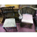 A XIX Century Farmhouse Kitchen Chair, with spindle back and rush seat, a corner Captains chair with