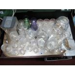 Cut Glassware, Dartington tankard, (boxed), candlesticks, ice bucket, amethyst and green bulb vases,