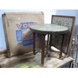 A 'Vono' Folding Card Table (in original box), a mahogany framed firescreen with needlework