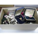 Assorted Costume Beads, including fresh water pearls, brooches, bangle, ear studs, etc:- One Box