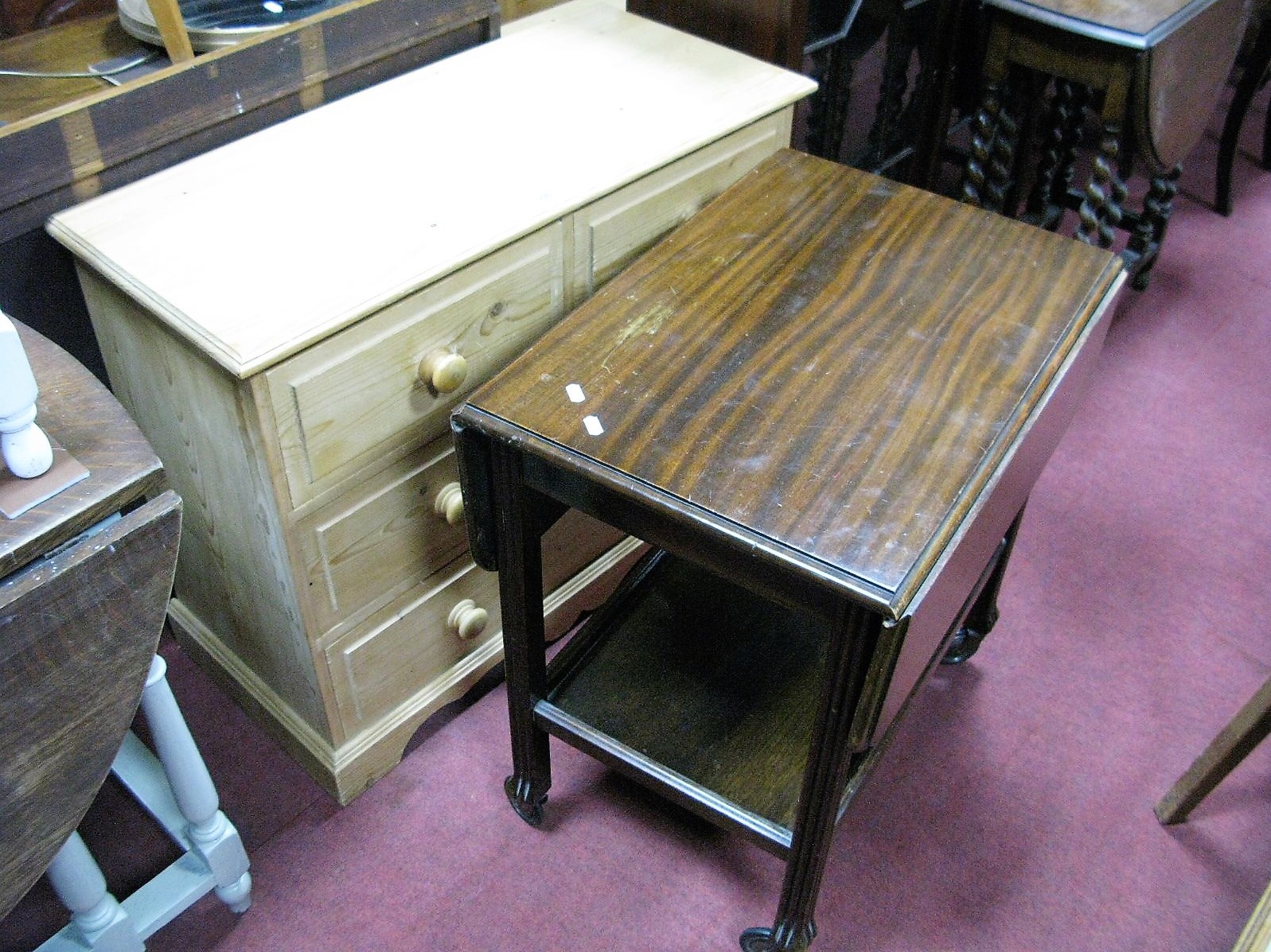 A Pine Chest of Drawers, with a moulded edge, two short drawers, two long drawers on bracket feet;