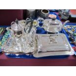 A Circa 1900 Electroplated Three piece Tea Service, of cushioned rectangular form, cast gadrooned