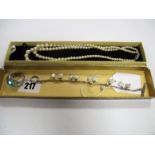 A Two Row Graduated Pearl Bead Necklace, to clasp stamped "9ct"; together with a modern hallmarked