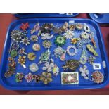 Assorted Costume Brooches, including hair slides:- One Tray