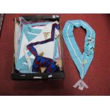 A Masonic Apron and Sash, suspending pendant "Presented to W. Bro Rosemary Skerritt Worshipful