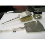 A Matching Hallmarked Silver Backed Hair Brush and Hand Mirror, each engine turned; together with