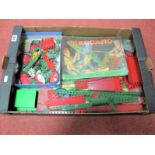 A Quantity of Green and Red Meccano Pieces, automobile accessories, and a Mecanno No. 5