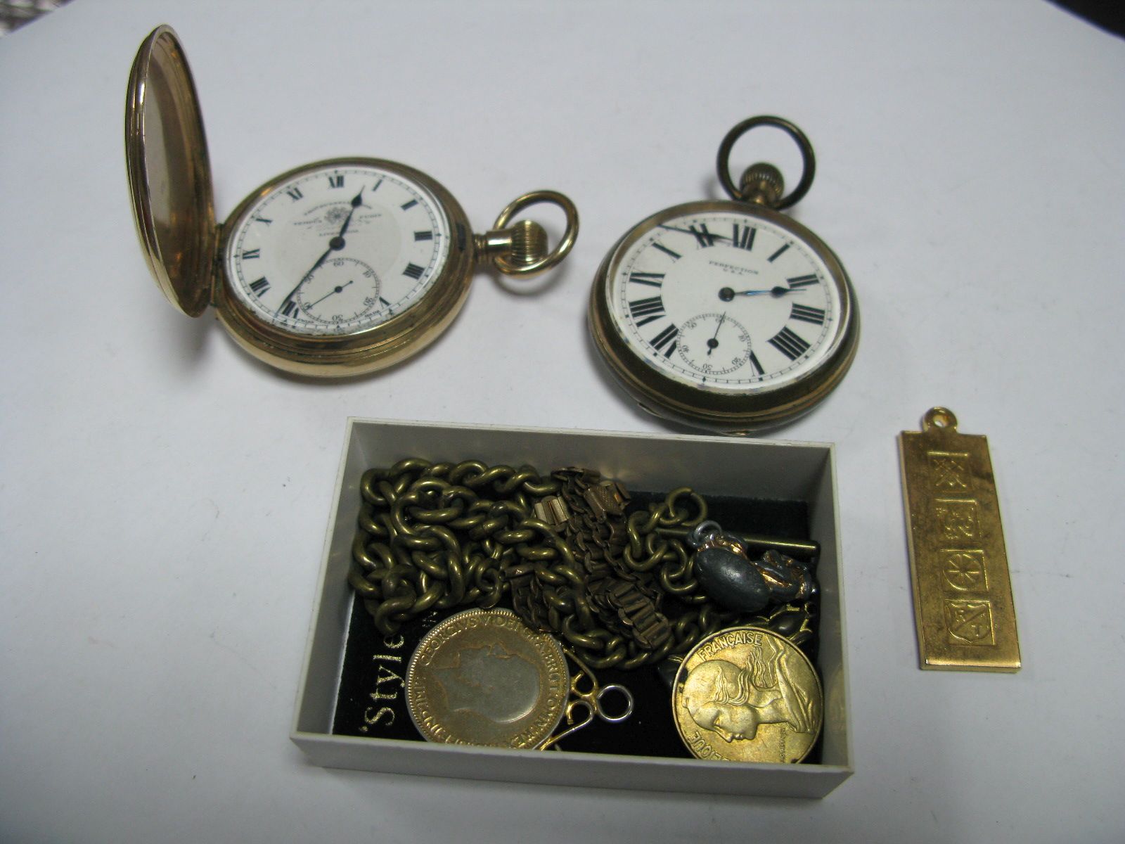 Thomas Russell & Son Gold Plated Cased Hunter Pocketwatch; together with a "Perfection U.S.A"