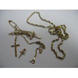 A Cross Pendant, stamped "9ct Gold", further crosses, and chains.