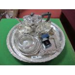 A Bachelors Three Piece Plated Teaset, scent bottle, sugar tongs, coasters/trinket dishes,