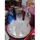A Large Lead Crystal Cocktail Shaker of Tapering Cylindrical Form, trellis cut decoration,