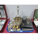 Electroplated Vesta Case, loose and cased cutlery, Indian white metal vase, plated goblets,