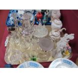 A Plated Three Piece Tea Service, Limogue teapot, sucrier, plated five bottle cruet, pair of XIX