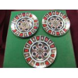 Three Royal Crown Derby Imari Pattern Cabinet Plates, date code for 1978, all 1128, 2nd quality,