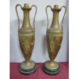 A Pair of Victorian Cast Brass Amphora-Shaped Oil Lamps, by Miller Sons, 179 Piccadilly, the bases