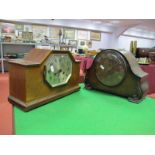 A 1920's Mahogany Mantel Clock, with an octagonal shaped silvered face, plinth base; together with a