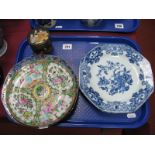 A Pair of XIX Century Chinese Octagonal Shaped Blue and White Plates, Chinese Cantonese plate,