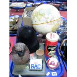 A "Replogle" Globe "World Classic Series", a riding hat, Reijmyre Samba tumbler set, RAC and I.A.