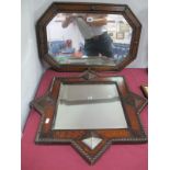 A 1920's Oak Star Shaped Wall Mirror, with bead work decoration and beveled glass, together with a