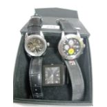 A Tungsten Modern Gent's Wristwatch, black steel ceramic, together with skeleton style wristwatch