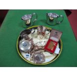 Colibri Lighter, S.S. Moldavia souvenir trinket box, a souvenir ashtray, a plated three piece tea