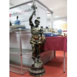 Large Bronzed Spelter Figure depicting a Grecian Warrior, holding a dagger and a shield on a painted