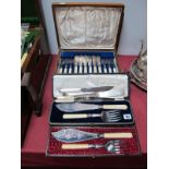 Wooden Cased Fish Knives and Forks, cased fish servers, decorative knife and fork, empty wooden