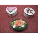 Three Modern Moorcroft Trinket Jars and Covers, including Magnolia, Columbine and Hibiscus,