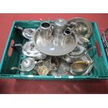 Assorted Plated Tea Wares, including semi-reeded teapot and hot water pot, decorative three piece