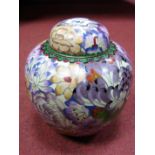 A XX Century Cloisonné Ginger Jar and Cover, of globular form, decorated profusely with flower