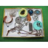 Ruskin Style Ceramic Panel Brooches, studio pendants, leaf brooch, bangle, etc:- One Tray