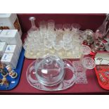 A Set of Six Lead Crystal Wines, pair of moulded glass candlesticks cake dish and cover, over twenty