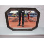 A 1920's Oak Rectangular Shaped Wall Mirror, with beadwork decoration, bevelled glass.