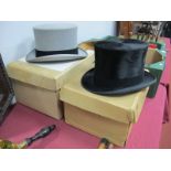 A Herbert Johnson Gents Top Hat, in light grey (16cm ear to ear), in original box of issue, and a