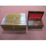 A Victorian Rosewood Jewellery Box, with mother of pearl stringing and blank brass cartouche and