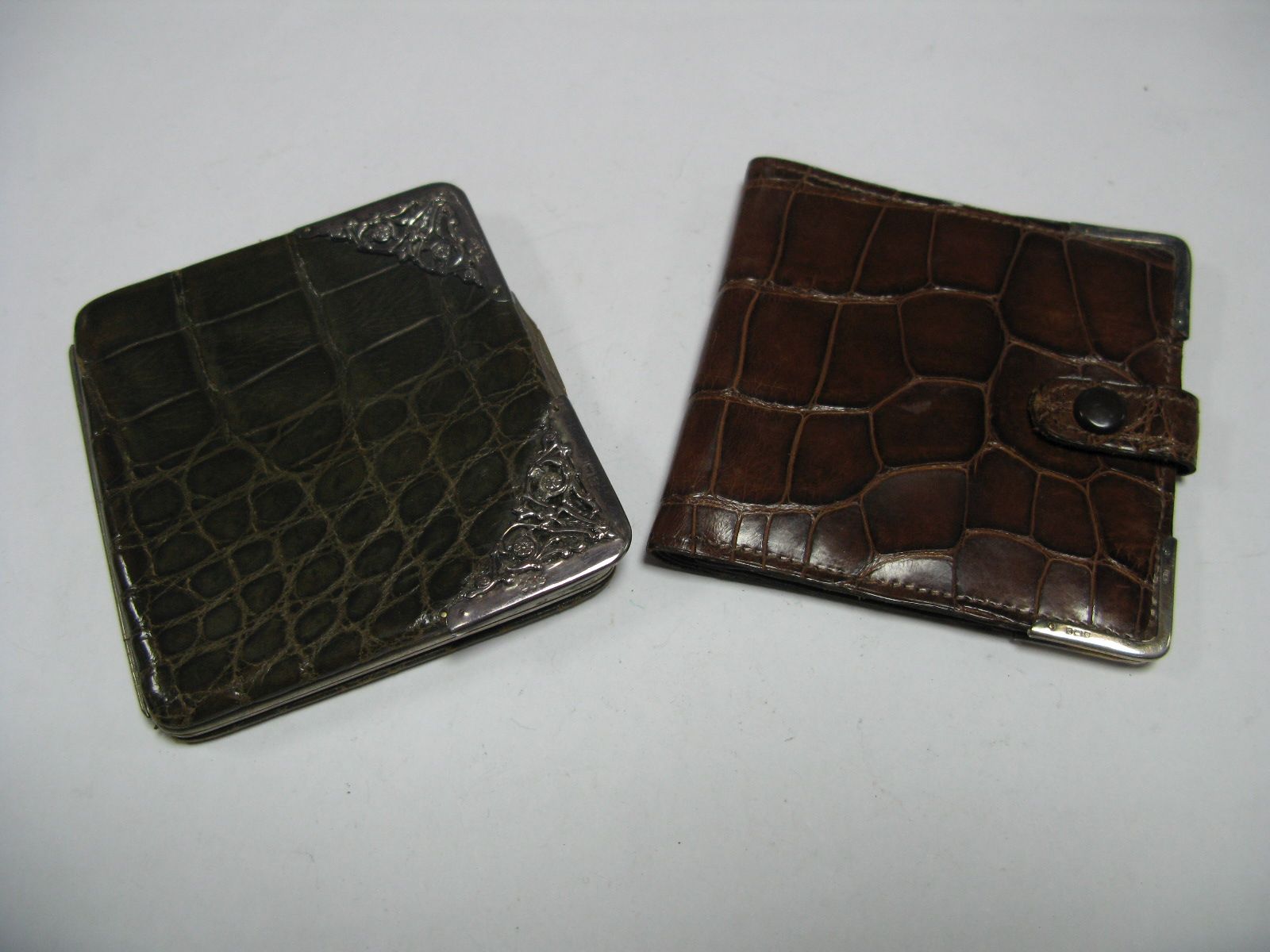 A Leather Reptile Skin Effect Card Case and Wallet, both with silver mounts.