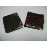 A Leather Reptile Skin Effect Card Case and Wallet, both with silver mounts.