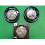 Three XIX Century Prattware Pot Lids: "Transplanting Rice", "The Room in Which Shakespeare Was Born"