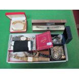 A Hallmarked Silver Ladies Fob watch, with chain, Bentima Incabloc wristwatch, further wristwatches,