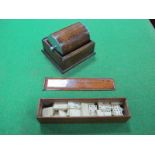 An Early XX Century Satinwood Domino Case, containing thirty-six ivory dominoes (27mm x 17mm), and a