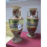 *WITHDRAWN* A Pair of Noritake Ovoid Vases, circa 1920's, each handpainted with woodland landscapes,